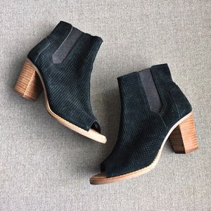 Toms Majorca Suede Peep Toe Perforated Ankle Boot